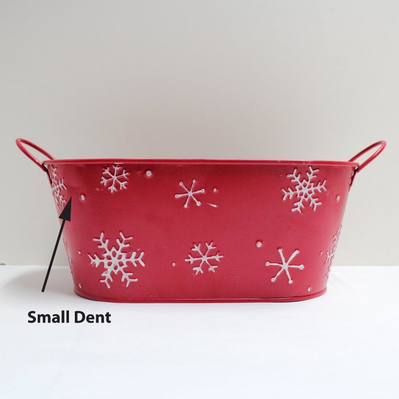 Metal Red White & Black Winter Christmas Basket Tin with Handles by Celebrate It - Picture 3 of 14